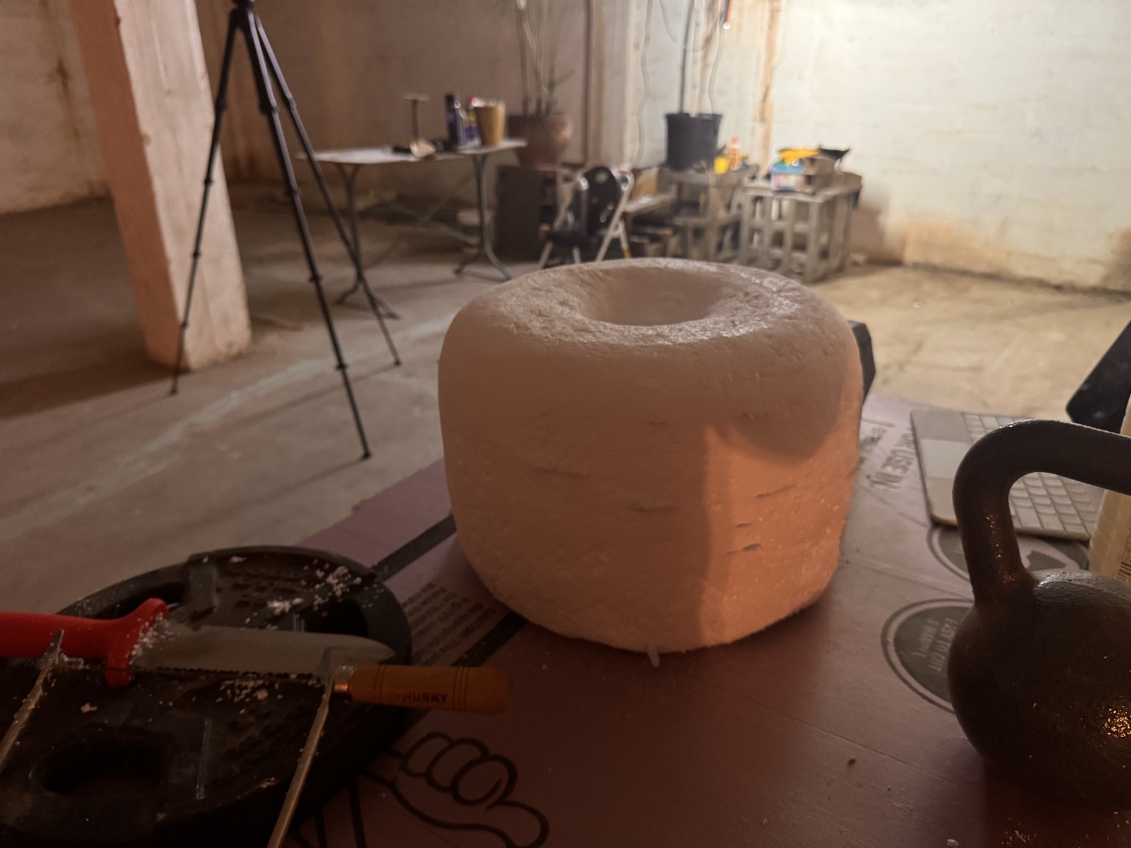 A cast mineral vessel