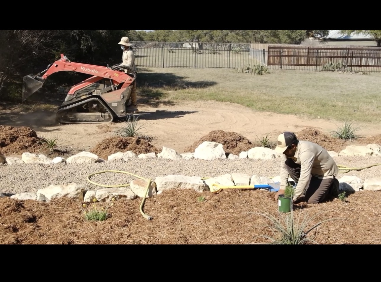 Stone and concrete ecological hardscape build in progress