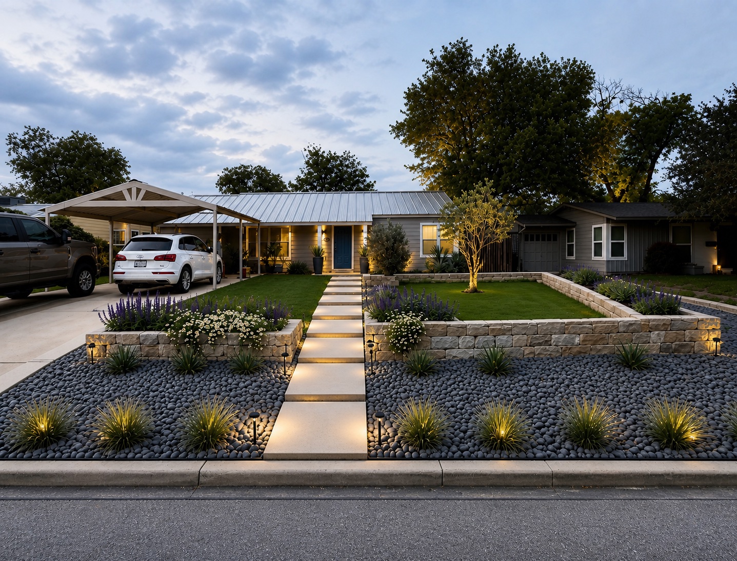 Finished native front-yard planting installation